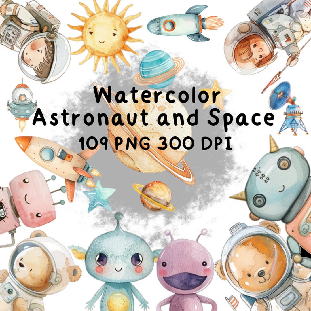 Watercolor Astronaut Clipart – 109 Space PNG Images (digital Download ...