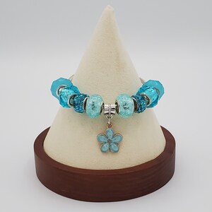 Bracelet à breloques européen, bracelet chaîne serpent en argent, perles de verre au chalumeau de Murano, bracelet croisière, floral, moyen