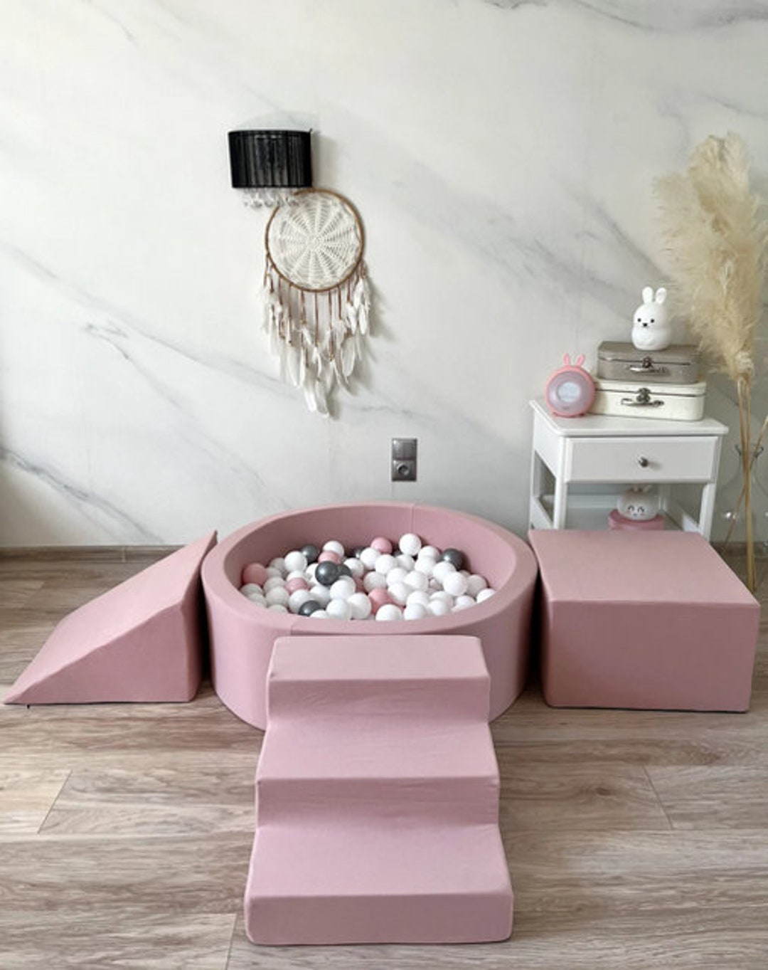 Pink Climbing Foam Play Set With Round Ball Pit 400 Balls Own Color Mix