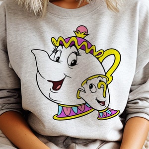 Chip e Mrs. Potts in formato SVG, T-shirt Belle, T-shirt La Bella e la Bestia, Camicia Principessa Disney, T-shirt Compleanno Ragazza, Viaggio a Disneyland, T-shirt Walt Disney