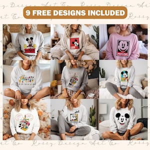 Puede incluir: Se muestran nueve dise&ntilde;os diferentes de sudaderas, cada uno con un gr&aacute;fico diferente. Los dise&ntilde;os incluyen a Mickey Mouse, personajes de Friends y otras im&aacute;genes de estilo de dibujos animados. Las sudaderas son de varios colores, incluyendo blanco, gris y rosa.