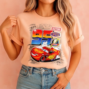 T-shirt Disney Cars au format PNG, Flash McQueen imprimable pour sublimation ou DTF, téléchargement numérique de t-shirt d'anniversaire pour enfants, clipart numérique