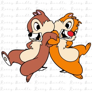 Puede incluir: Dos ardillas de dibujos animados, una marrón y otra naranja, se abrazan y sonríen. La ardilla de la izquierda lleva una camisa marrón y la ardilla de la derecha lleva una camisa naranja.