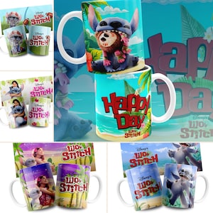 Bundle Stitch Movie Mug PNG Design, 3D Tropical Cartoon Style, Lilo & Stitch Sublimation File, Funny Printable Cup Wrap, Digital Download
