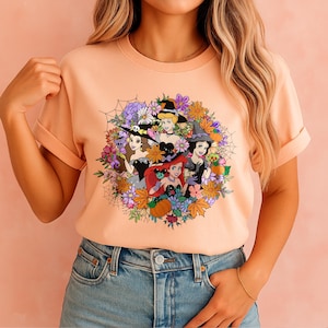 Filles florales sorcières PNG, conception de chemise d'amis féeriques d'Halloween, fichier DTF et sublimation de fleurs d'automne, clipart esthétique pastel effrayant