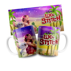 Maschenbecher PNG Design, 3D Tropischer Cartoon Stil, Lilo & Stitch Sublimationsdatei, Lustige druckbare Tassenverpackung, Digitaler Download Sofortiger Download