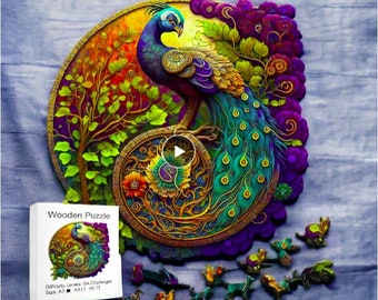 Adult Animal Wooden Puzzle Round Peacock and Bird Wooden Puzzle Children's Puzzle Toy Festival Gift A3 A4 A5 Multi Size Puzzle
