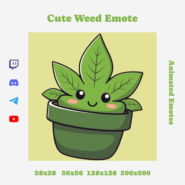 Animated Cute Weed / marihuana / 420 / cannabis / Emote, Sub Emote, Twitch, Youtube, Discord, Trovo, Emotes, Bit Emote, mote Commisson