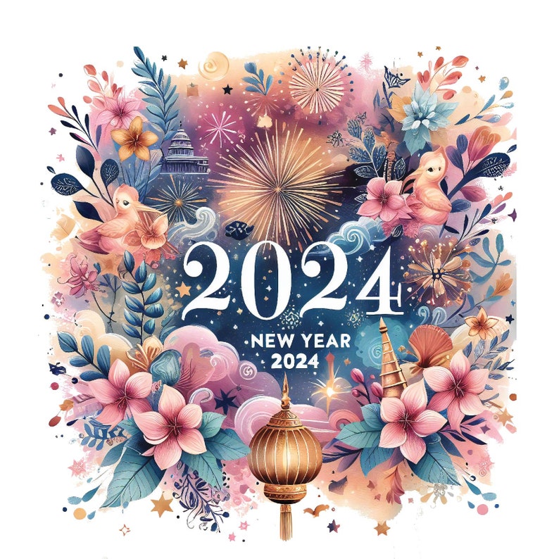 Happy New Year 2024 Clipart High Quality PNG, Digital Paper Crafting