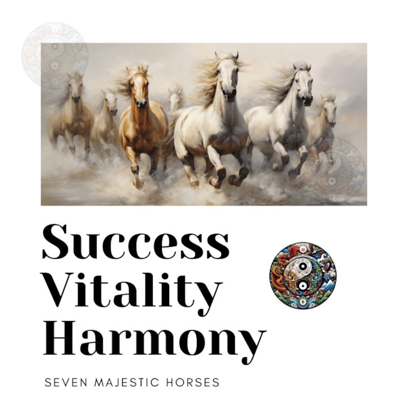 Seven Horses Artwork, Feng Shui Art, Spiritual Home Decor, Success Symbol Art, Prosperity