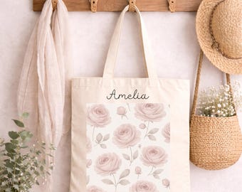 Personalized Birth Flower Tote Bag with Name, Custom Quote Floral Bag, Self Love Gift for Women, Birthday Gift for Her, Custom Canvas Tote