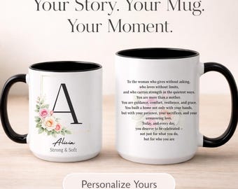 Custom Birth Flower Coffee Mug, Personalized, Monogram Initial Name, Birth Month Gift, Mothers Day Gift, Woman Day Gift, Birthday Dedication