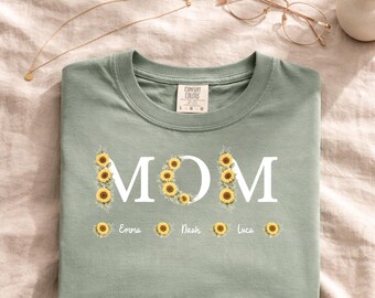 Comfort Colors® Personalisiertes Mama-Shirt, Geschenkidee für Mütter, Personalisierung mit Blumen, Geschenk für Mama, Shirt mit individuellem Namen