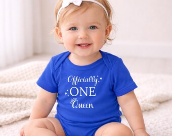 Personalized 1st Birthday Baby Bodysuit – Officially One Little Queen or King – Custom Birthday Boy Girl OutfitScript