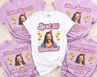Personalisiertes Foto-Shirt zum 30. Geburtstag, Party-T-Shirt mit individuellem Gesicht, Partner-Shirts für die Geburtstagsgruppe, personalisiertes Geburtstagsgeschenk mit Namen, Foto-Shirt