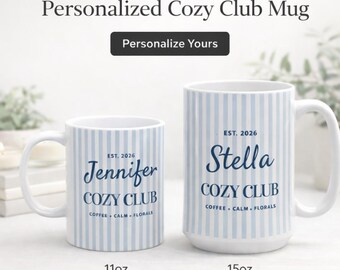 Personalized Name Mug, Custom Name & Date Coffee Cup, Striped Ceramic Book Lover Gift 11oz 15oz, Gift for Her or Him, Birthday Gift