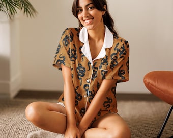 Snake Pattern All-Over Print Women’s Pajama Top