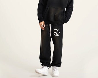 Comfortable High Quality y2k Jogger in Black Washed Dyed Matching Set