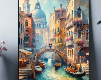 Italy Venice City Landscape, Venice oil painting,Venice Painting,Venice Print, Italian painting,Venice art print, Italy wall art, Venice