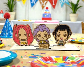 K-Pop Dämonenjäger Mini-Kunstdruck-Set aus Holz - Partybevorzugung & kreatives Bastelgeschenk