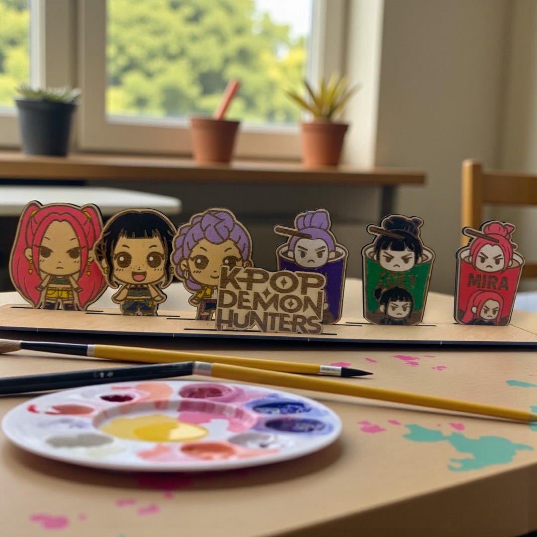 &TEAM K ケイ 手書き デコ NOW K-pop Demon Hunters Wooden Character Paint Set – DIY Art Kit for