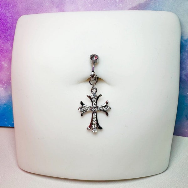 Cross fake belly ring