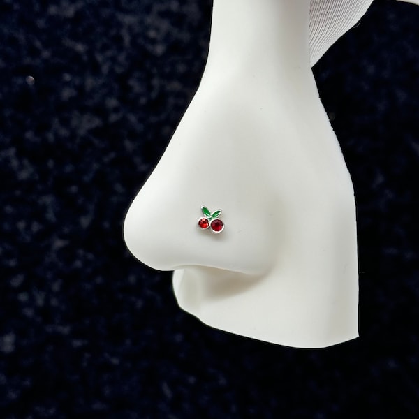 Cherry Nose stud, nose ring, cherry nose pins, surgical steel nose ring, L-shape nose ring