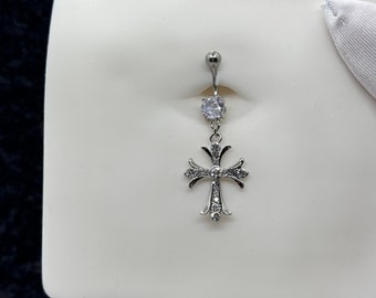 Cross belly ring, belly ring, surgical steel belly ring