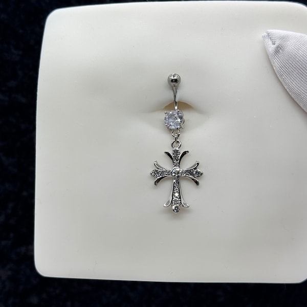 Cross belly ring, belly ring, surgical steel belly ring