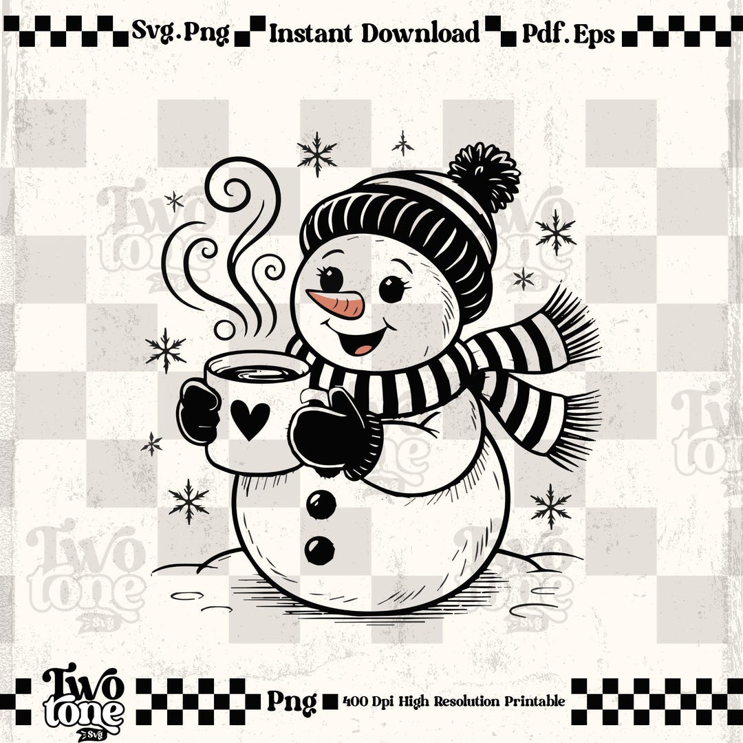 Cute Snowman Holding Hot Cocoa SVG PNG – Christmas Snowman Clipart ...