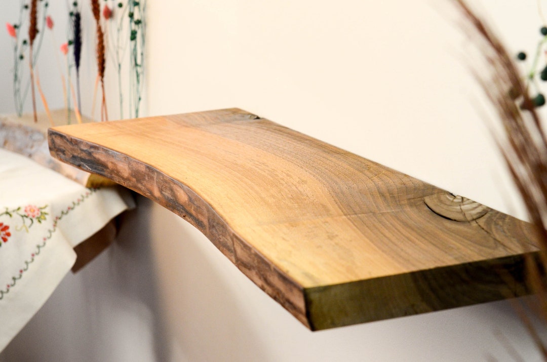 Live Edge Floating Long Wall Shelves Walnut Wood Wall Decor for Living Room Rustic Wood Wall Art