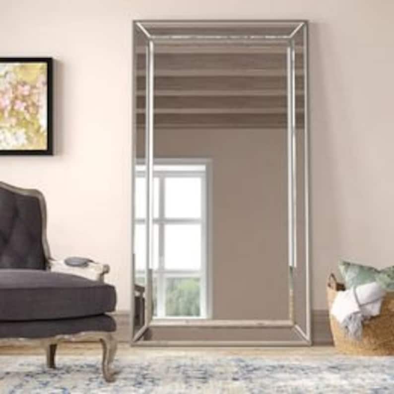 Extra Large Floor Mirror, Silver Wood, Bevelled and Beaded - Etsy