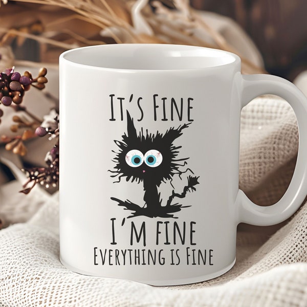 Its Fine Im Fine Everything Is Fine Mug, Funny Mug, Cartoon Mug, Funny Cartoon Mug, Humorous Mug