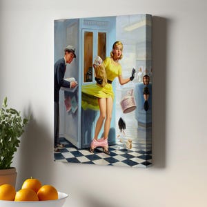 Pin Up Girl Wall Art, Housewarming Gifts, Framed Canvas Wall Art, Nü Modern Wall Decor, Nü Canvas Print, Nü Canvas Wall Art