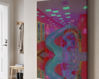 Glitch Aesthetic Slide Canvas Art, Vaporwave Neon Pool Print, Surreal Dreamcore Wall Decor, Trippy Gift for Alt Rooms & Creative Minds