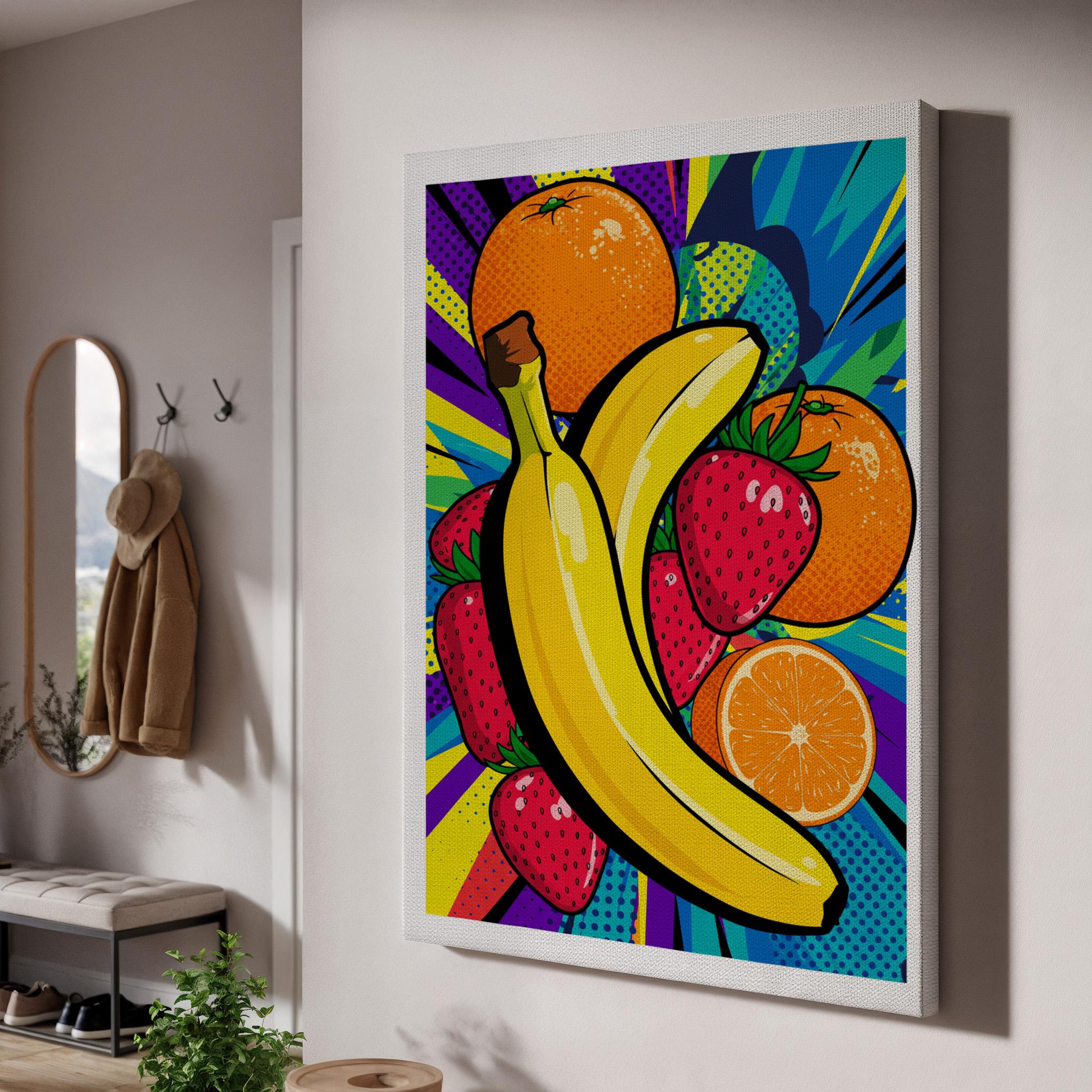 【週末セール】【3Dアート】MULTIPLE BANANA インテリア おしゃれ Pop Art Fruit Kitchen Wall Art, Banana Strawberry Orange Canvas