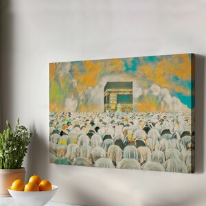 Magnificent View Of Prayer Performed At The Kaaba İn Mecca Canvas Art, Housewarming Gifts, Large Wall Art, Framed Canvas Wall Art