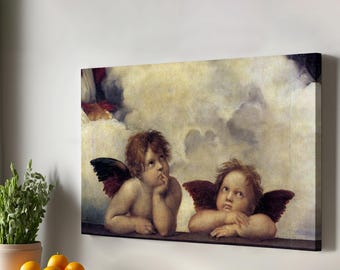 Angelitos de Rafael Art, Impresión religiosa en lienzo, Arte religioso en lienzo para pared, Regalos de inauguración de la casa, Arte de pared grande, Arte de pared en lienzo enmarcado