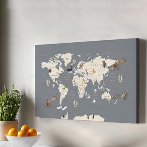 Decoratieve wereldkaart canvas muurkunst voor kinderkamer, housewarmingcadeaus, canvas kamerdecoratie, klassieke canvaskunst, grote muur hangen