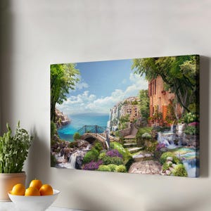 Old Italian Houses Oil Painting Look Decorative Canvas Wall Art, Landscape Wall Canvas Table, Nature Canvas Art, Nature Canvas Decor