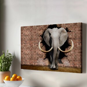 Elephant Breaking Through The Wall Decorative Canvas Wall Art, Large Wall Art, Framed Canvas Wall Art, Animal Modern Wall Art