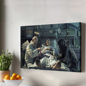 Sensenmann und Engel Spielkarten Leinwanddruck, Engel des Todes Arbeitsdruck, klassische Leinwandkunst, große Wandbehang