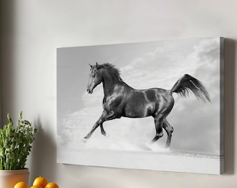 Schwarzes Pferd Kunst, Tier Moderne Wandkunst, Tier Leinwand Wandkunst, Tier Leinwand Wanddekoration, Wanddekoration Geschenk für Naturliebhaber