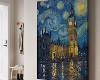 Big Ben Canvas Print, Van Gogh Starry Night London, Cityscape Art