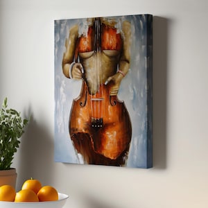 Violin Woman Canvas Wall Art, Woman With Violin Art, Watercolor Canvas, Housewarming Gifts, Large Wall Art, Framed Canvas Wall Art