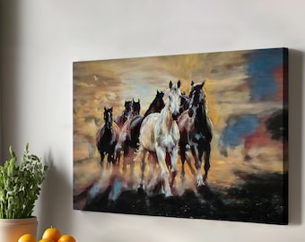 Galoppierende Pferde, dekorative Wandkunst, moderne Tierwandkunst, Housewarming Geschenke, Tierleinwandkunst, Tierleinwand-Dekor