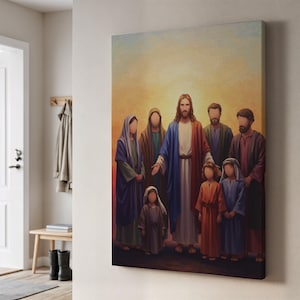 Jesus And Family Canvas Wall Art, Warm Christian Painting Print, Faith Inspired Decor, Religious Gift For Prayer Rooms Or Cozy Living Spaces