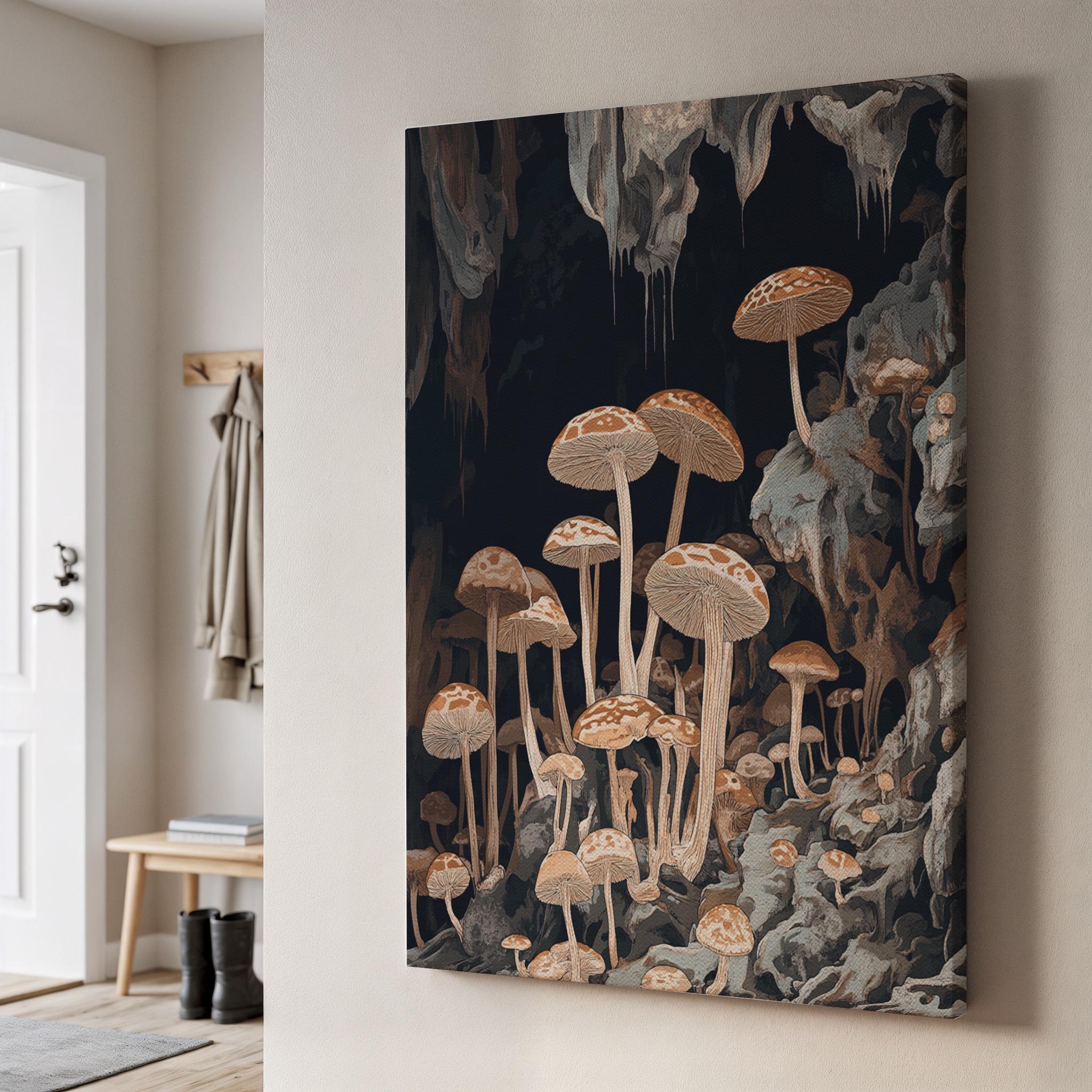 Dark Cave Mushroom Canvas Wall Art, Moody Fungi Forest Print, Gothic ...