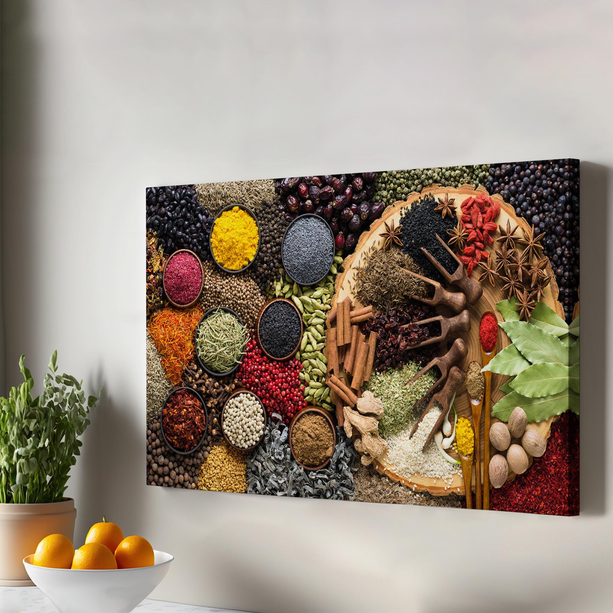 Spices on Kitchen Table Decorative Canvas Wall Art, Kitchen Canvas
