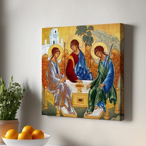 Heilige Dreifaltigkeit von Andrei Rublev Leinwanddruck, christliche Kirche Geschenk, gerahmte Leinwand Wandkunst, Housewarming Geschenke, religiöse Leinwanddruck
